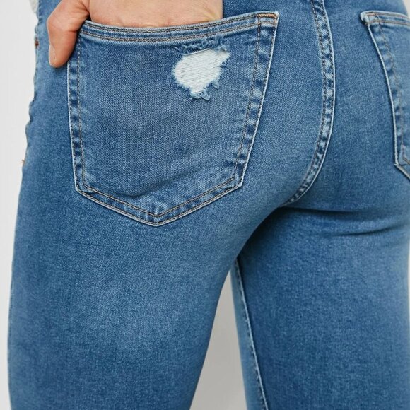 2/$30 Topshop Jamie High Rise Ripped Ankle Crop Skinny Mid Denim Tint W30 #9302 - Picture 6 of 11